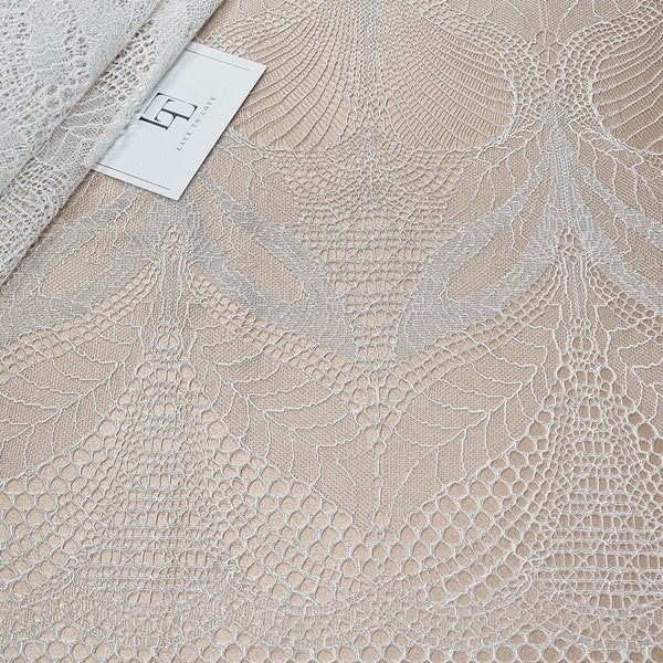 Ivory macrame lace fabric by the yard, Alencon Lace, Bridal lace, Wedding Lace Lingerie Lace LN6901