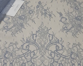 Tecido de renda azul/cinza, renda francesa, renda Chantilly, renda para casamento, renda para noiva, renda para vestido de noite, renda para lingerie, tecido vendido por metro LK2002