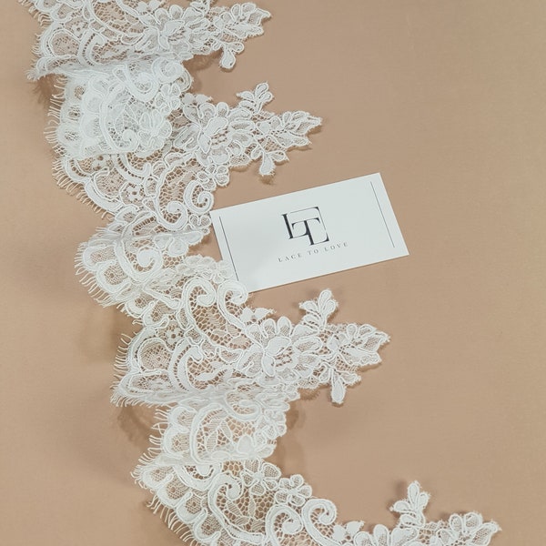 Snow white Chantilly lace trimming with cord, French lace, Wedding lace, WDL6011_1