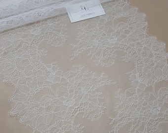 Off white lace Trim by the yard, French Chantilly Lace Bridal Gown lace Wedding Lace Veil lace Scalloped  Lingerie Lace To Love, EVSL12060