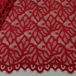 Rode elastische Franse kantstof, rood geschulpt stretchkant, verkocht per meter, J4937006