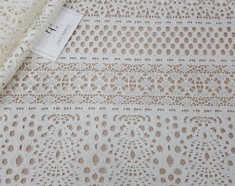 Ivory geometric lace fabric, French Lace, Alencon Lace, Bridal gown lace Wedding Lace Garter lace Evening dress lace Lingerie Lace LL67601