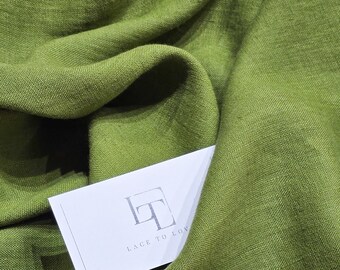 Moss green linen fabric by the yard, natural linen fabric made from European flax, V069