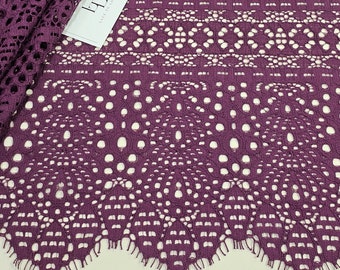 Tissu en dentelle violette, vendu par mètre, dentelle pour robe d'Alençon espagnole violet foncé, LL67602