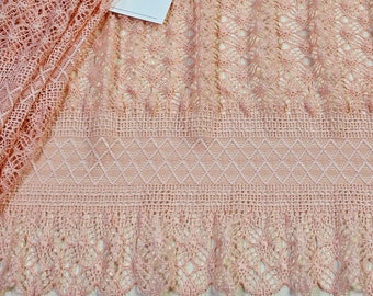 Pink stretch lace fabric, salmon pink elastic French lace, sold by the yard, LN8401