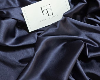 Dark blue stretch satin fabric by the yard, navy blue elastic satin slip dress fabric, lingerie satin fabric, LS6798