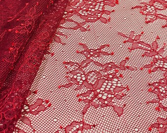 Tissu dentelle rouge, dentelle de Chantilly, dentelle française, dentelle de mariée, dentelle de mariage, dentelle de robe de soirée, dentelle de lingerie, J690006_1