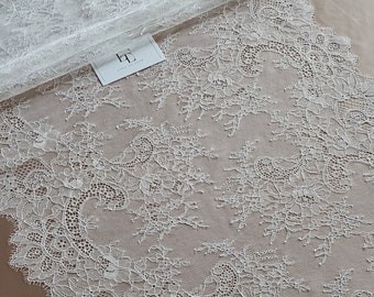 Ivory Lace Trim, French eyelash Chantilly Lace, Bridal Gown lace, Wedding Lace, White Lace, Veil lace, Garter lace, Lingerie Lace, WDL6012