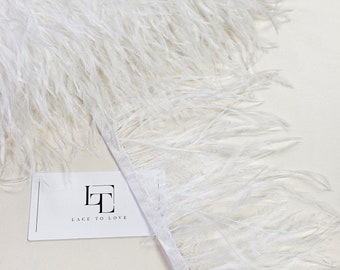 White ostrich feather fringe, natural dyed ostrich feather hair trimming on ribbon, sold by the yard, MC074