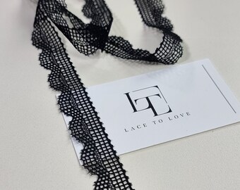 Black elastic lace trimming, French lace, eastic lace, stretch lace trim, evening dress lace, lingerie lace FL44001
