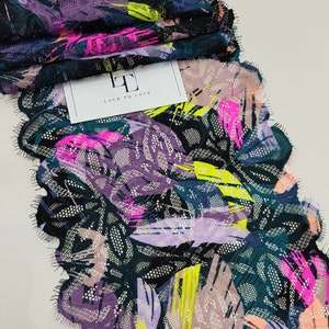 Farbenfrohe Stretch Spitzenborte, Elastische Spitzenborte, Print Spitzenborte, Französische Spitze, Hochzeitsspitze, Ausgebogene Wimpern Spitze, Lingerie LMF002
