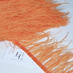 Orange ostrich feather fringe, feather trimming  with ribbon, Natural ostrich hair feather, feather decoration MC040