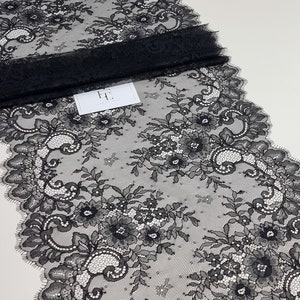 Renda preta, renda francesa, renda chantilly, renda recortada, renda de cílios, renda floral para lingerie L20182