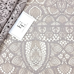Tessuto in pizzo macramè grigio tagliato su misura, pizzo alencon, pizzo cardigan estivo, tessuto in pizzo stile boho LN3002
