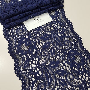 Blaues Stretch Spitzenband, Elastische Spitzenborte, Chantilly Spitze, Französische Spitze, Brautspitze, Hochzeitsspitze, Wimpernspitze, Wäsche LL2053
