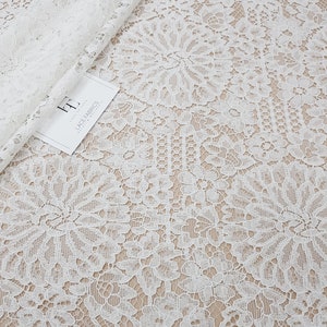 Tessuto in pizzo avorio, pizzo ricamato, pizzo francese, pizzo da sposa, pizzo da sposa, pizzo bianco, pizzo da velo, pizzo per lingerie, pizzo Alençon LL66311