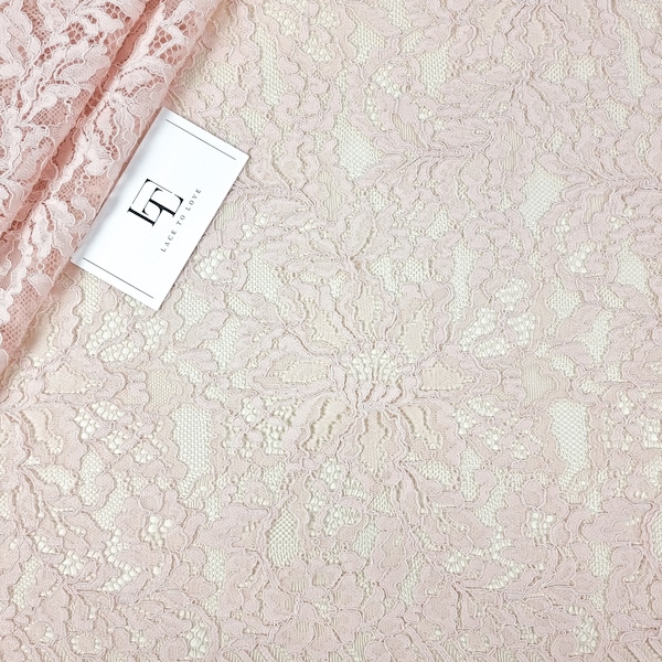 Light pink lace fabric, French lace fabric, Wedding lace, bridal lace, alencon lace LL89601