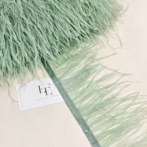 Mint green ostrich feather fringe, natural dyed ostrich feather hair trimming on ribbon, sold by the yard, MC055