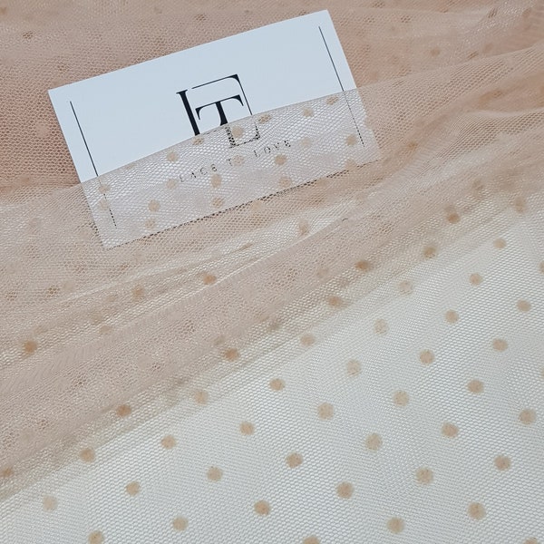 Beige tulle, Beige velvet spot tulle fabric, Bridal tulle, Lingerie tulle - 59" (150 cm) wide - sold per meter TL3006