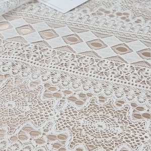 Ivory lace fabric by the yard, French Lace, Alencon Lace, Bridal gown lace Wedding Lace Garter lace Evening dress lace Lingerie Lace LL83321