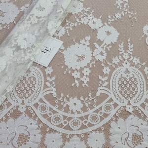 Tessuto in pizzo francese avorio, materiale in pizzo Chantilly, tessuto in pizzo per abiti da sposa, tagliato su misura LL59641