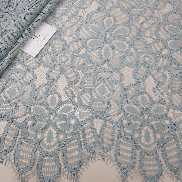 Gray/blue guipure alencon lace fabric, LL89411