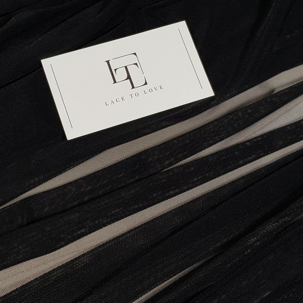 Black elastic tulle fabric, lingerie tulle fabric, evening dress tulle - 59" (150 cm) wide TK9530