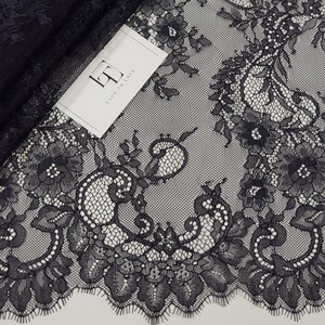Tela de encaje azul marino, encaje Chantilly encaje vestido de noche encaje floral festoneado encaje lencería encaje JK10107