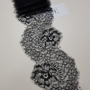 Acabamento em renda preta, renda chantilly, renda francesa, renda nupcial, renda de casamento, renda recortada, renda de cílios, renda floral, renda para lingerie WDL6004