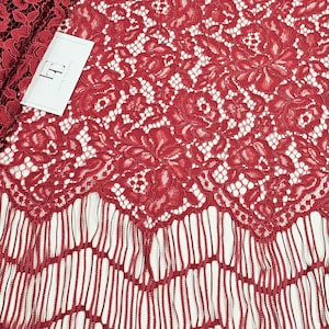 Tela de encaje con flecos rojos para vestido de competición de baile, tela de encaje rojo guipur pesado, vendido cortado a medida, LN3402