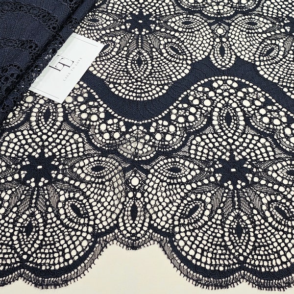 Black lace fabric, sold by the yard, Spanish Macrame dress lace, LN9702