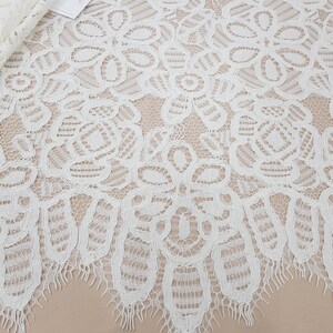 Ivory lace fabric by the yard, French Lace, Alencon Lace, Bridal gown lace Wedding Lace Garter lace Evening dress lace Lingerie Lace LL89412