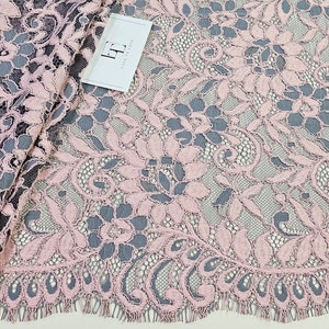Tissu dentelle rose gris par yard, tissu de dentelle français, tissu de dentelle de mariage, dentelle de mariée, dentelle d'Alençon, L110097