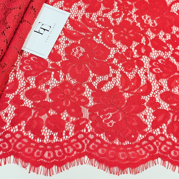 Red alencon lace fabric for dance competition dress, heavy Guipure red eyelash lace cloth, sold by the yard, ME925002