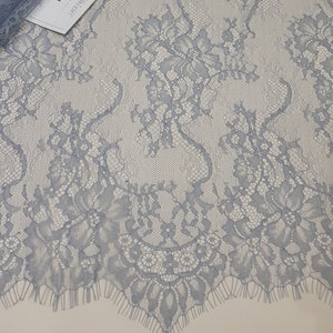 Tessuto in pizzo blu/grigio, pizzo francese, pizzo chantilly, pizzo da sposa, pizzo da sposa, pizzo da sera, pizzo per lingerie, tessuto tagliato su misura LK1002