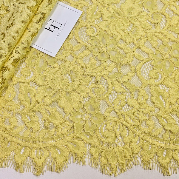 Yellow Spanish guipure eyelash dress lace fabric sold by the yard, L880081