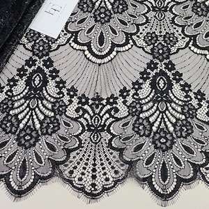 Tecido de renda francesa preta com glitter, delicado tecido de renda de cílios Chantilly, vendido por metro, LL32908