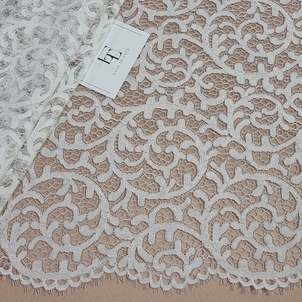 Off white lace fabric,  guipure lace, veil lace, alencon lace L66622