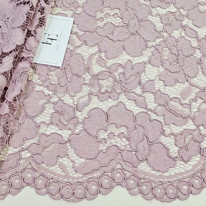 Tecido de renda roxo claro por metro, Renda espanhola bordada, Renda de noiva para casamento, Renda para vestido de noite, Renda para lingerie Renda Alençon LL57992
