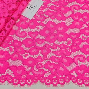 Barbie pink Spitzenstoff, leuchtend neon pink Eye-Lash Guipure-Spitze, Meterware, L10105