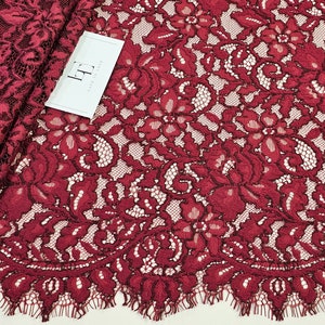 Tissu dentelle guipure bordeaux vendu par mètre, tissu dentelle espagnole bordeaux, dentelle de mariée festonnée, dentelle d'alençon, L880082