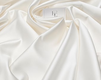 Ivory heavy thick satin fabric sold per meters, white wedding fabric, skirt fabric, bridal fabric LSW9001