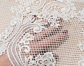 Weisse Baumwolle Hochzeit Spitzenstoff, geometrische Brautspitze, Meterware, EVS055P