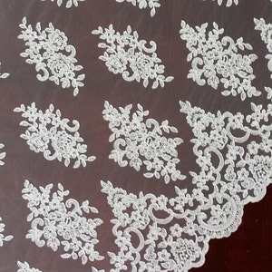 Ivory lace fabric, Embroidered lace, French Lace, Wedding Lace, Bridal lace, White Lace, Veil lace, Lingerie Lace, Alencon Lace KSBY61575C_1 zdjęcie 1