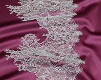 Ivory Lace Trim by the yard, French Chantilly Lace, Bridal Gown lace Wedding Lace White Lace Veil lace Garter lace Lingerie Lace EVSL7079