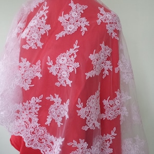 Ivory lace fabric French Lace Embroidered lace Wedding Lace Bridal lace White Lace Veil lace Lingerie Lace Alencon Lace KSBY6037C