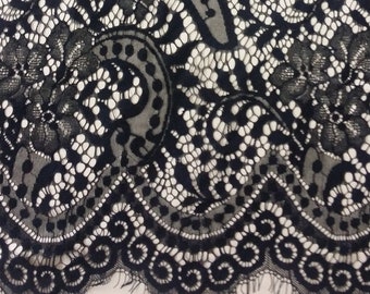 Black lace fabric Chantilly Lace, French Lace, Bridal lace Wedding Lace Evening dress lace Scalloped Eyelash lace Lingerie Lace L77725