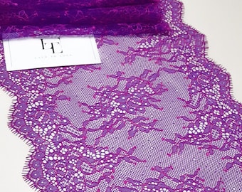 Purple lace Trim with pink, French Lace trim, Chantilly Lace, Wedding Lace Scalloped lace Eyelash lace Floral Lace Lingerie Lace yard L9230