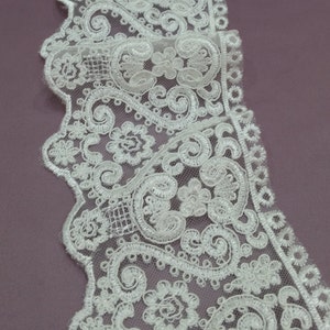 Ivory Spitzenbesatz, Französische Spitze, Alencon Spitze, Tischdecke, Brautkleid Spitze, Hochzeitsspitze, Weiße Spitze, Schleierspitze, Strumpfbandspitze EVSL041C