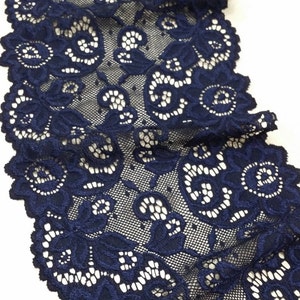 Blaues Stretch Spitzenband, Elastische Spitzenborte, Chantilly Spitze, Französische Spitze, Brautspitze, Hochzeitsspitze, Ausgebogte Wimpern Spitze, Wäsche JE89901